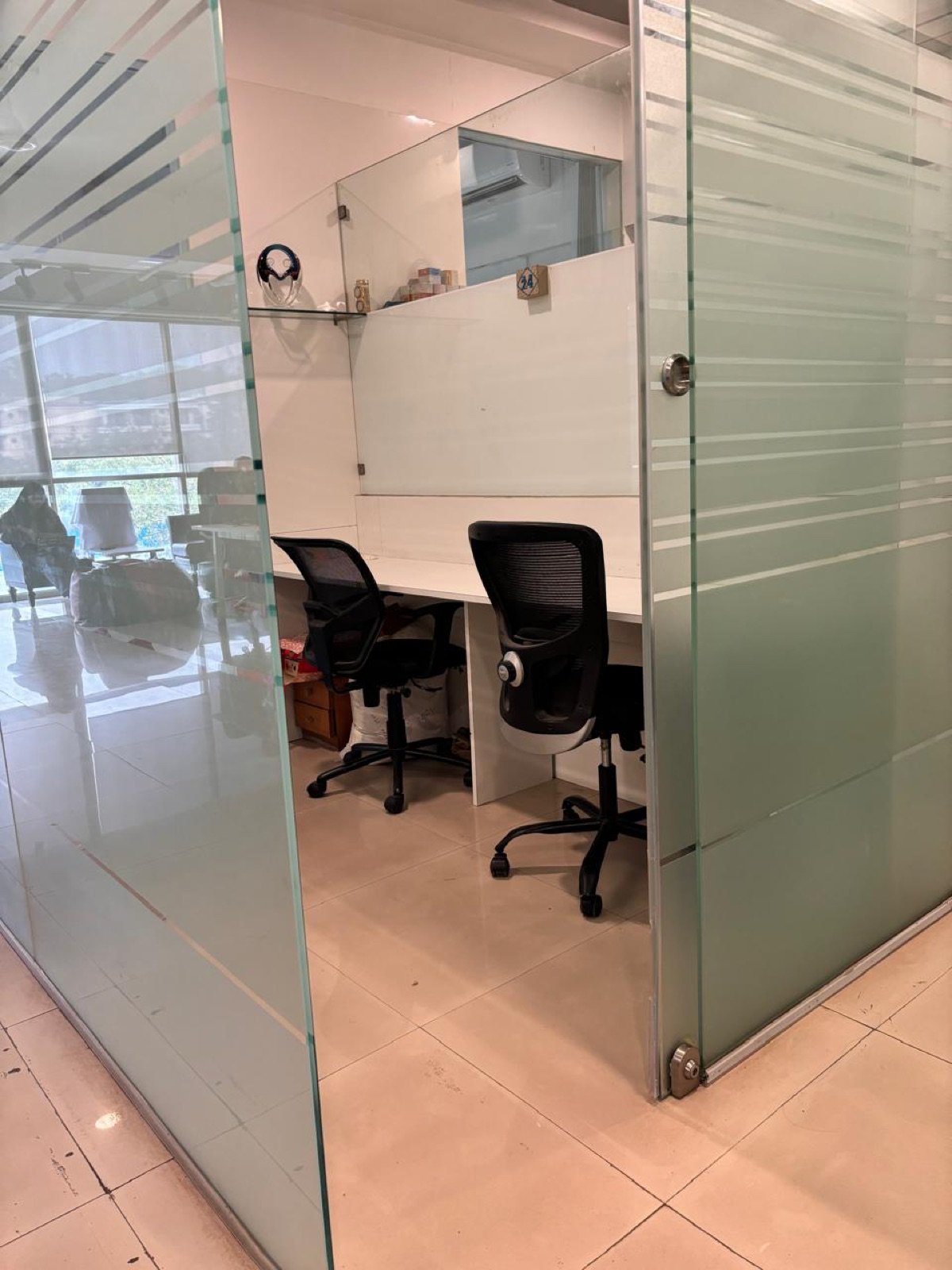 Private cabin with glass partition